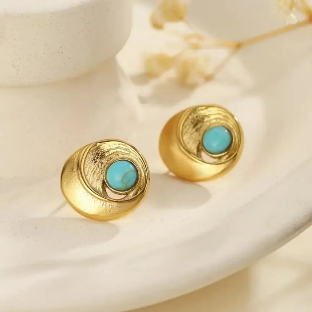 14K Gold Womens Turquoise Gemstone Earrings Ladies 14 Karat 925 Silver Jewelry